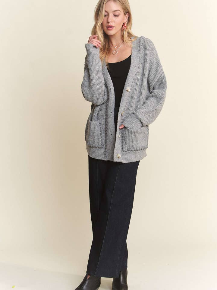 ADORA LA - Wholesale Cardigan - Women's - CESW3755 - STITCH ACCENT SWEATER CARDIGAN