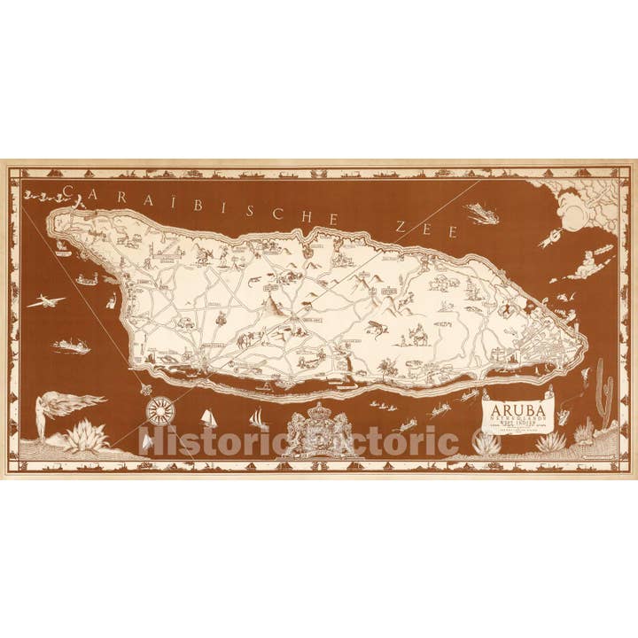 Historische kaart van Aruba uit 1946, Nederlandse West-Indië voor wholesale door Historic Pictoric