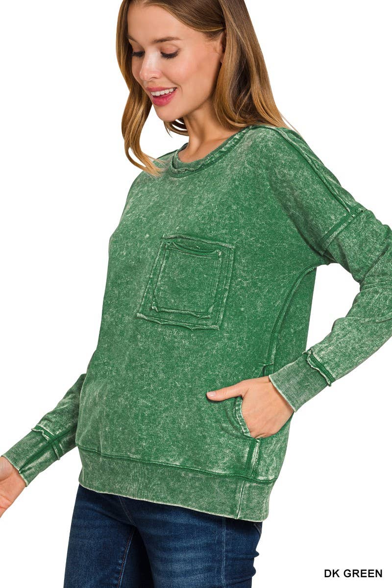 Vanilla Monkey - Wholesale Sweatshirt - Women's - F/terry Washed Raw Edge Front Pocket Pullover4