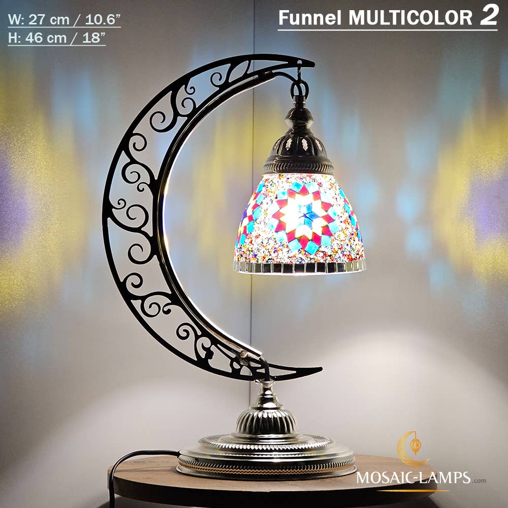 Mosaic Lamps - Vendita all'ingrosso Lampada da scrivania/d'accento - Lampada da scrivania Turkish Moon in argento, luci ad arco marocchine, Murano C17