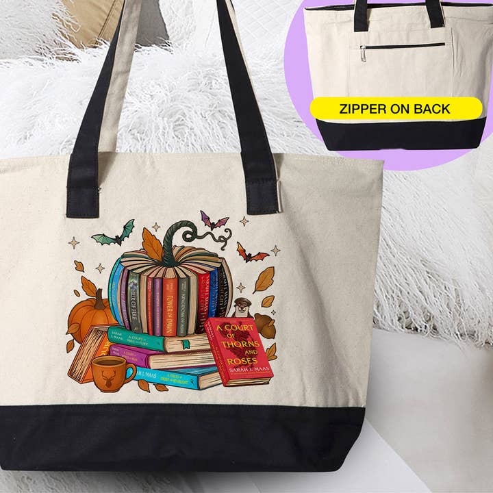 A Court Of Roses & Roses Inspired Pumpkin Book Tote Bag for wholesale by House Of Rodan