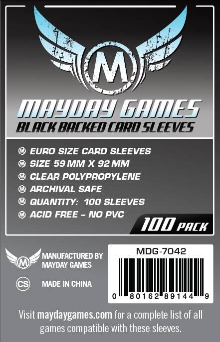 Mayday Games - Wholesale Board Game - Euro Card Sleeve -Black Backed - Pack of 100 - 59 MM X 92 MM0