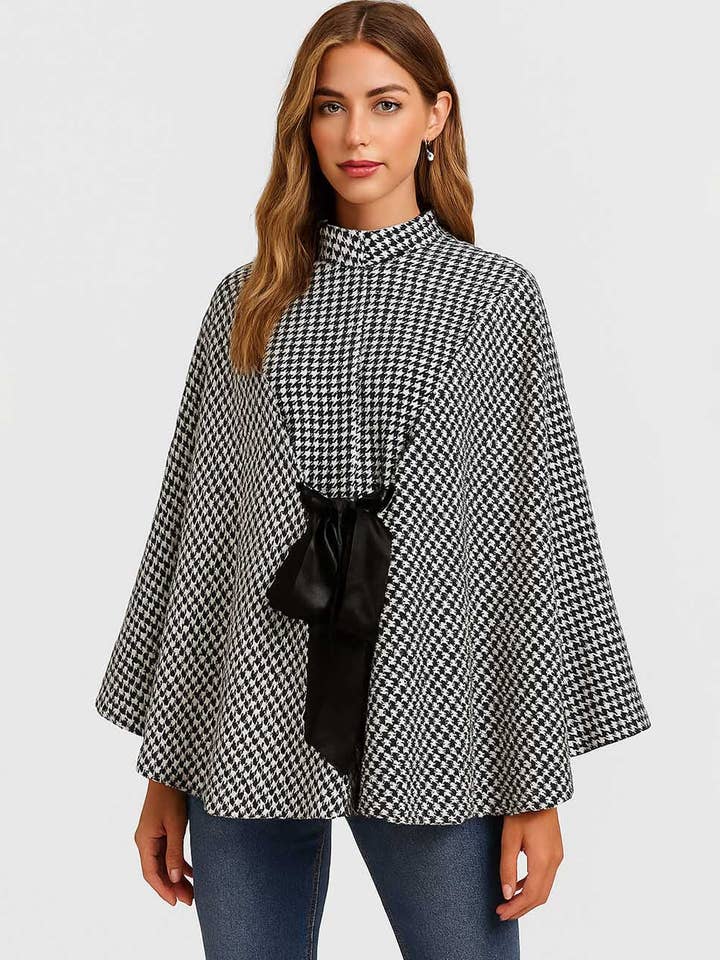 Ladies Houndstooth Wool Blend Belted Tie Front Cape Coat and other Purchase Wholesale houndstooth coat. Free Returns & Net 60 Terms on Faire trending on Faire.