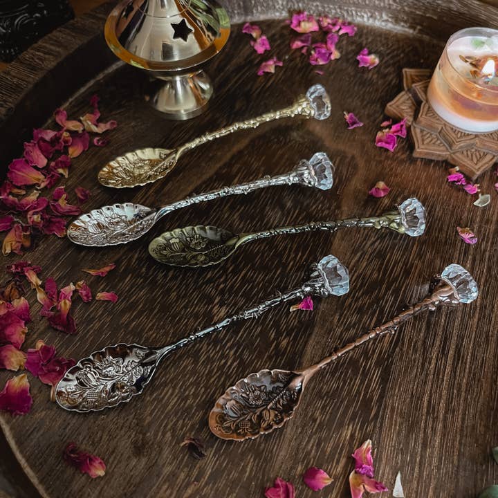 Moondust and Raven - Wholesale Kitchen Spoon - Diamond Crystal Witches Spoon, Witchy Ritual Herb Spoons