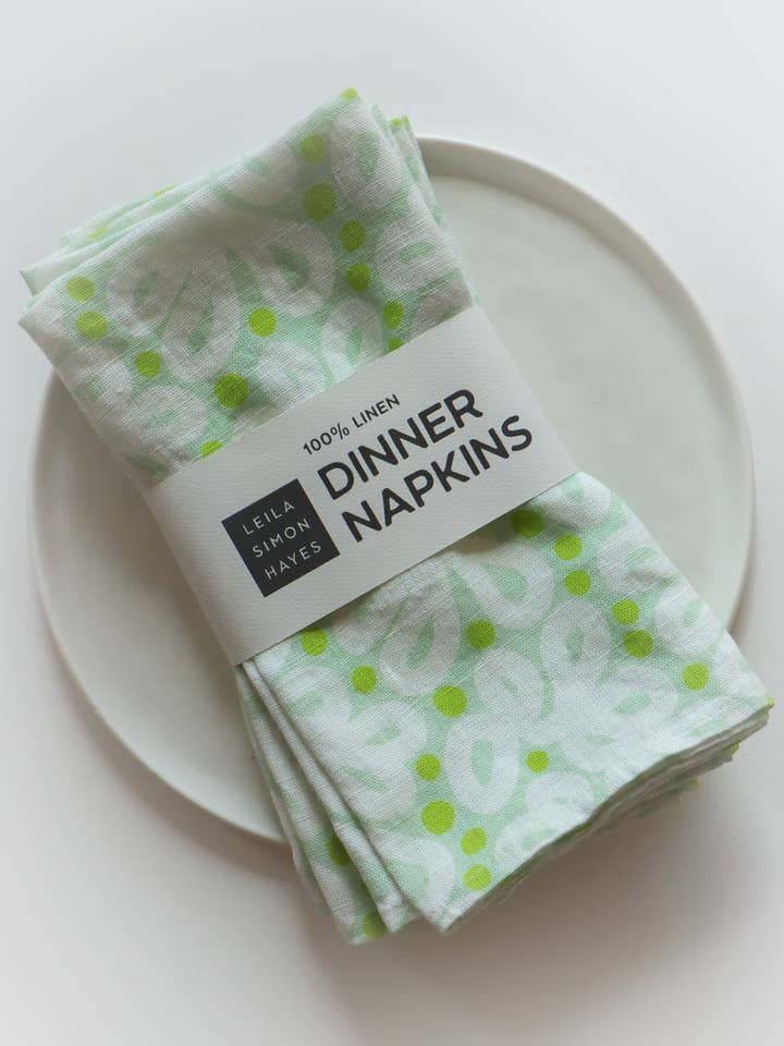 Guardanapo de linho Lace Loops, verde, CONJUNTO DE 4 por atacado de Leila Simon Hayes