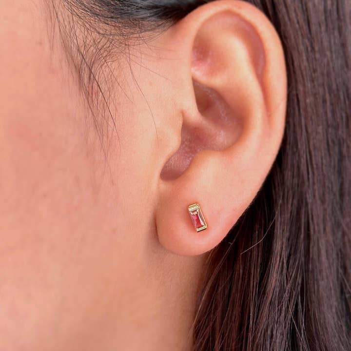 GoldFi - Wholesale Stud/Post Earrings - 18k Gold Filled Baguette Birthstone Stud Earrings