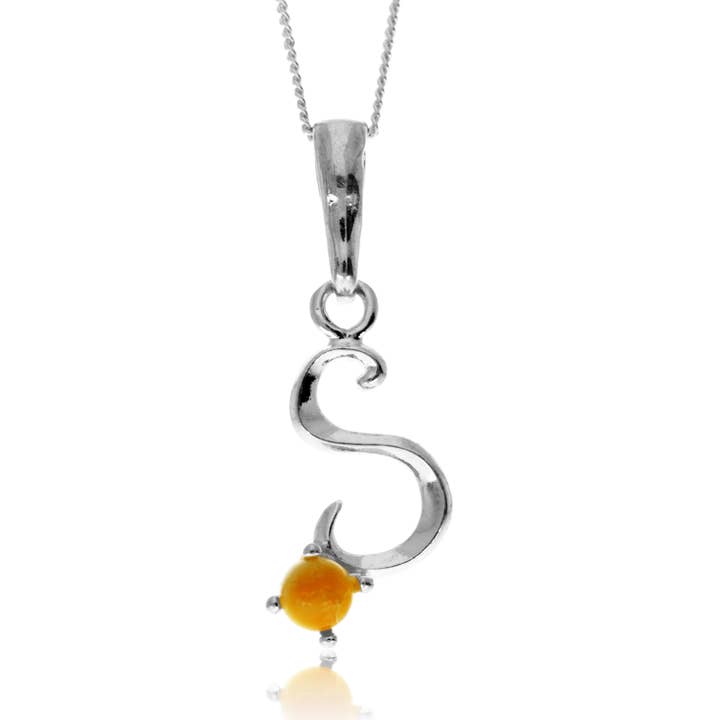 925 Sterling Silver & Genuine Baltic Amber Initials Alphabet Letters Pendant - AP for wholesale by SilverAmber Jewellery