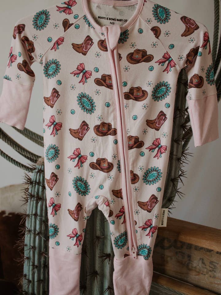 Turquoise Cowgirl Infant Sleeper for wholesale by Boots & Bows Baby Co