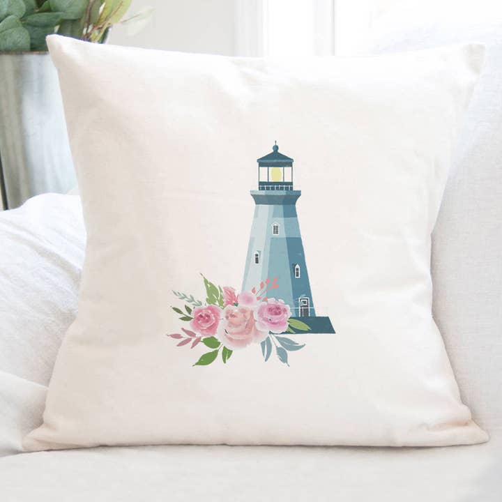 Floral Lighthouse — Quadratisches Kissen aus für den Großhandel von Cottage Shore