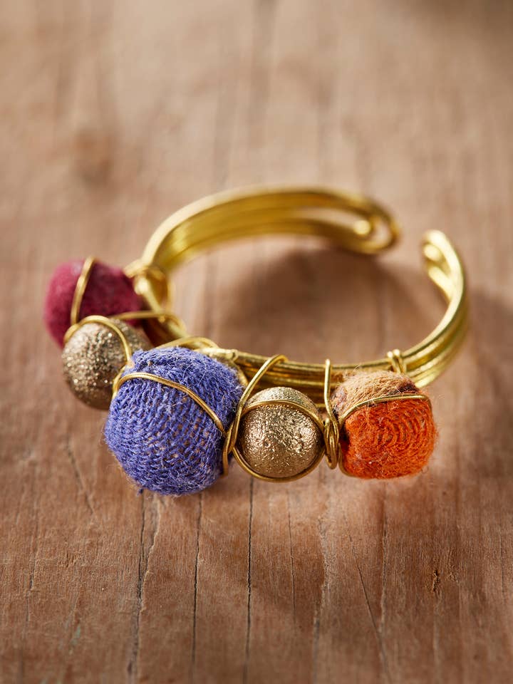 Recycled Sari Cluster Bead Ring for wholesale by Namaste