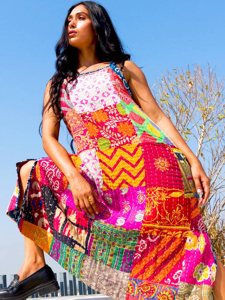 Reversible Kantha Cotton Sundress for wholesale by Sevya Handmade