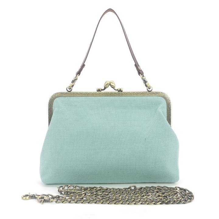 COMECO INC - Wholesale Crossbody Bag - Women's - Frog in the Lily Pond Kiss Lock Bag in Linen Cotton Blend Ma1