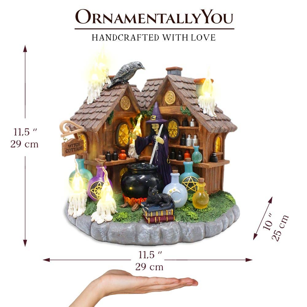 OrnamentallyYou - Wholesale Decoratief beeldje - Verlicht beeldje van Enchanted Witch Cottage, 10" LED Halloween 2