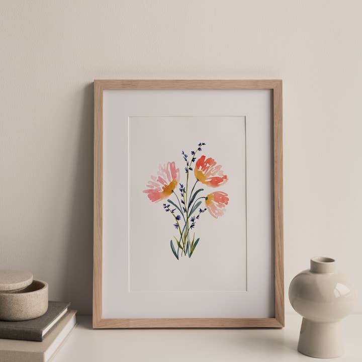 Impression d'art aquarelle Gerbera Daisy 2 Bouquet pour la vente par Farmcliff Studio
