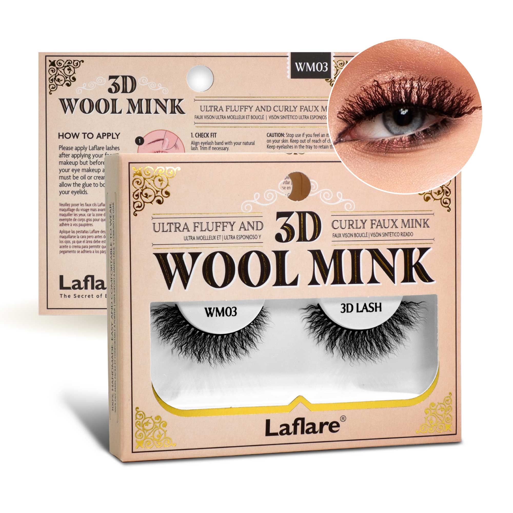 Laflare - Vente Faux cils - Cils 3D en fausse fourrure de vison bouclée en laine6