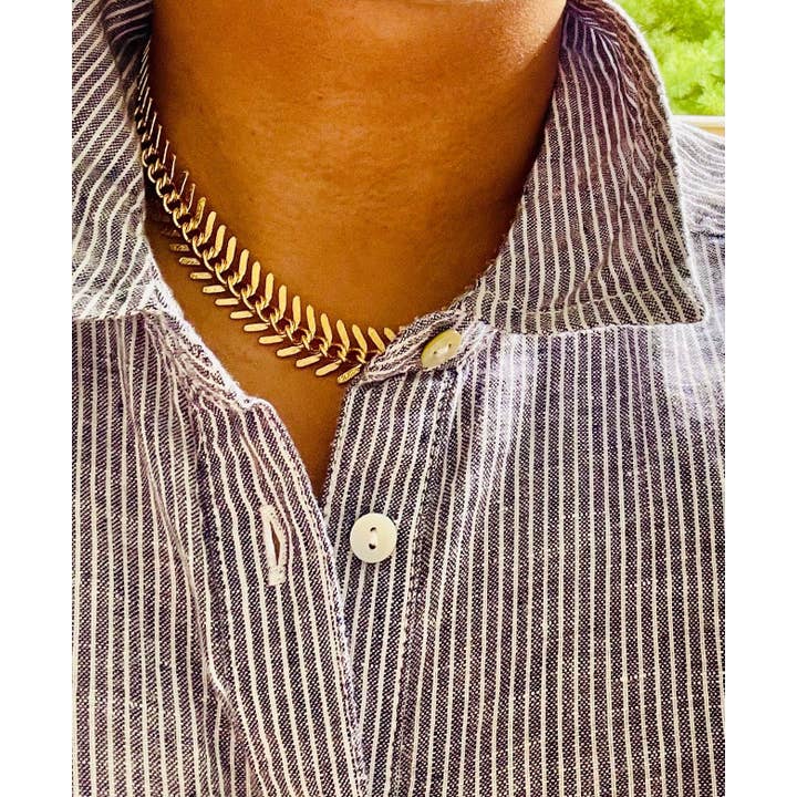 David Aubrey Jewelry - Wholesale Link & Chain Necklace - DOR215 Gold Chain Fish Bone Necklace