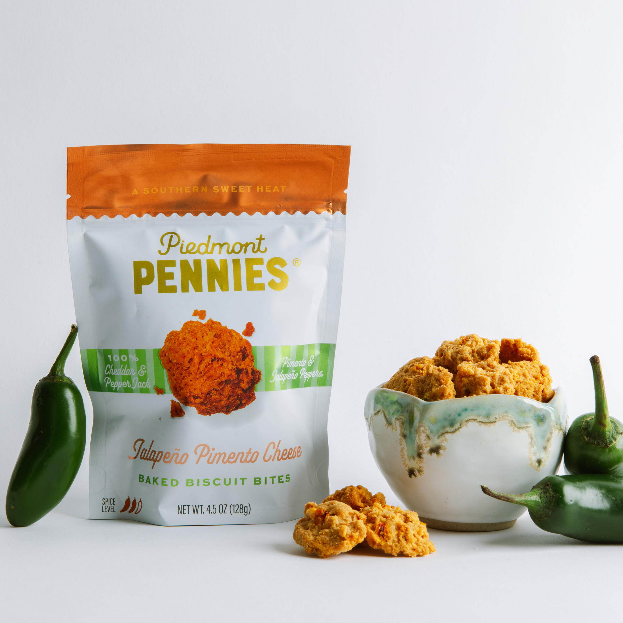 Piedmont Pennies - Wholesale Crackers - Jalapeno Pimento Cheese Crackers, Medium Pouches, (20)1