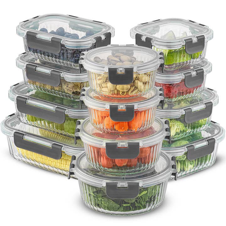JoyJolt - Wholesale Food storage container - JoyJolt 24-Piece Fluted Food Storage Container Set with Lids