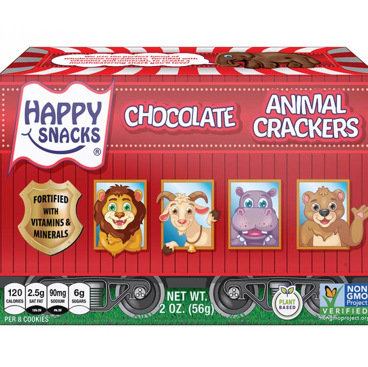 Happy Snacks - Wholesale Cookie - Plant Based Fortified Chocolate Animal Crackers Box0