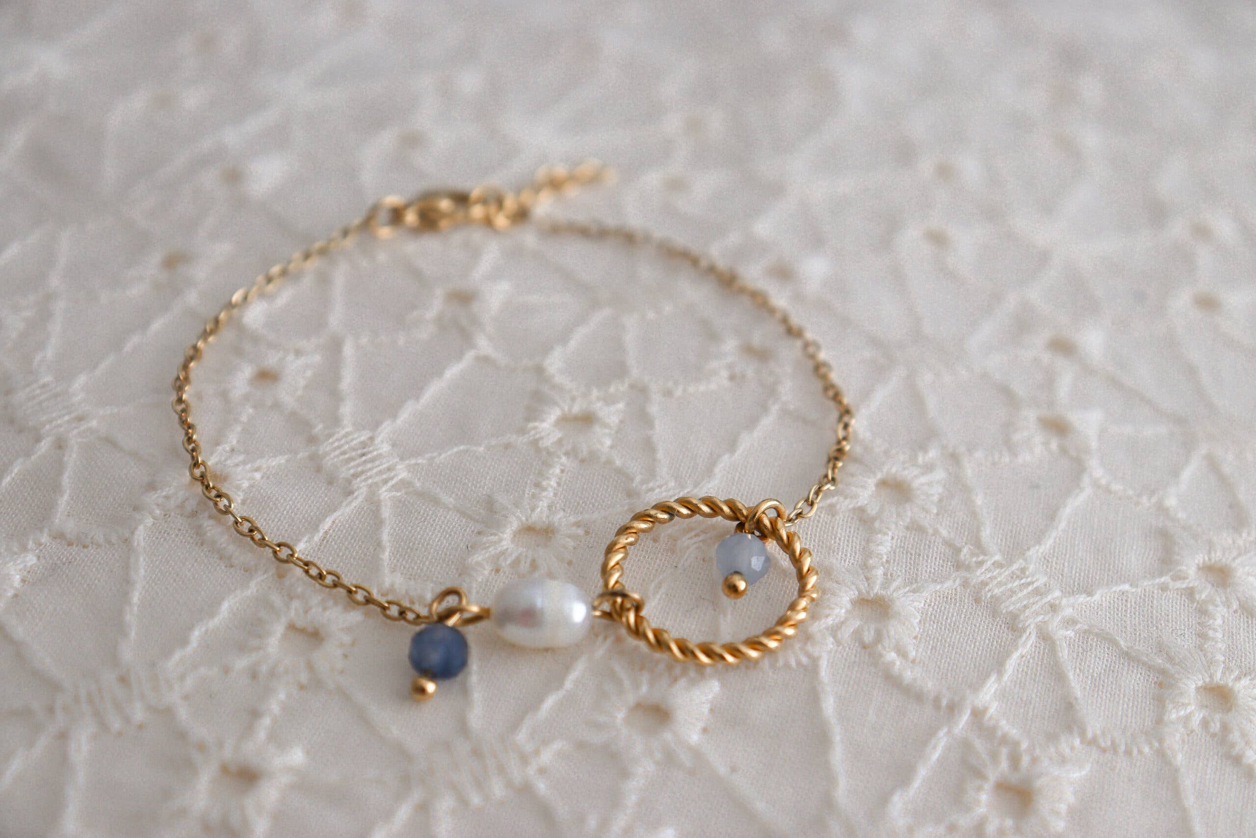 Saint Clairmont - Wholesale Charm/Dangle Bracelet - Aquamarine, Sapphire & Pearl Bracelet - Gold2