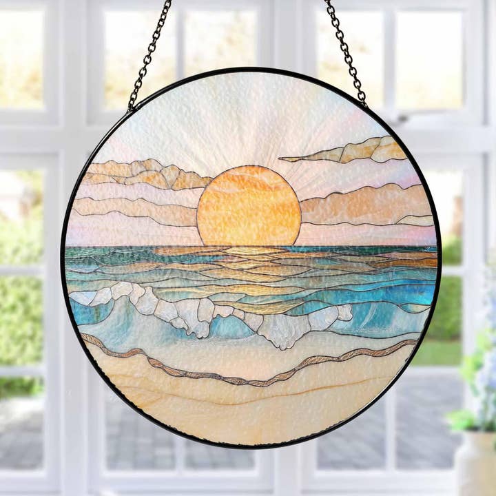 Beach Sunset Glass Suncatcher, Ocean Sunset Suncatcher for wholesale by TMLECOM LTD