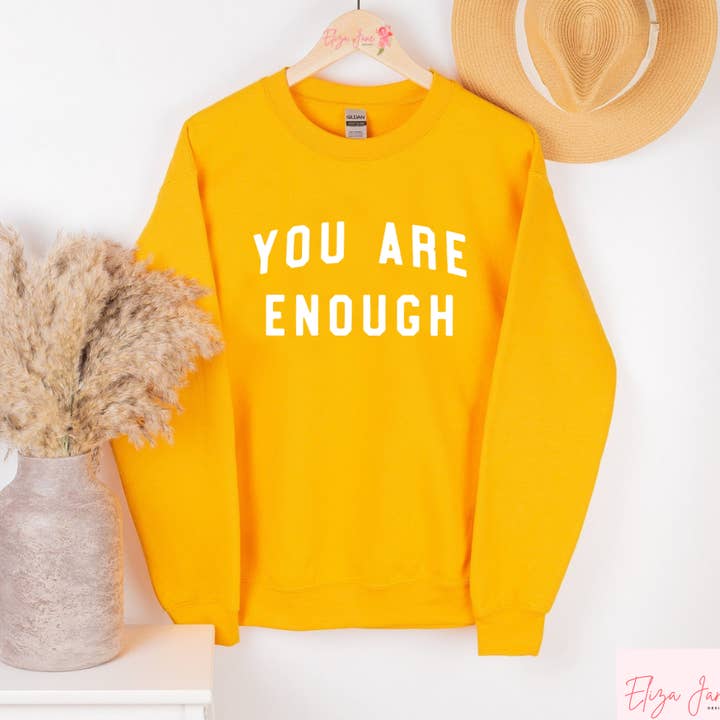 You Are Enough Yellow Graphic Sweatshirt (White Ink) for wholesale by Eliza Jane Designs