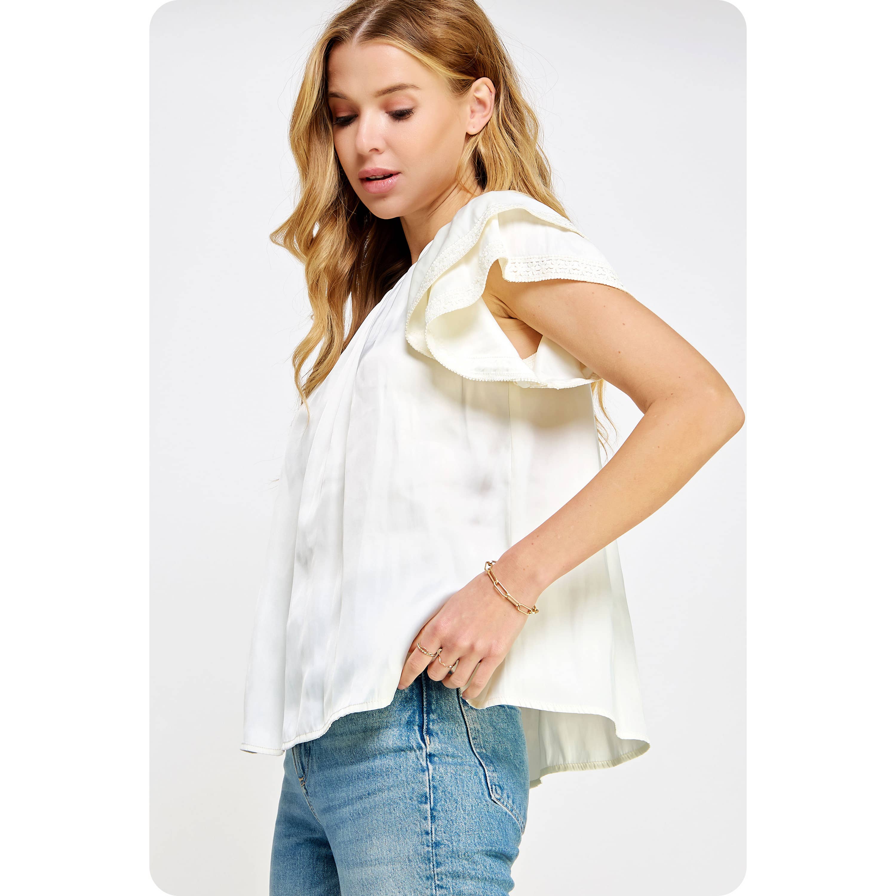 Strut & Bolt - Wholesale Blouse - Women's - Lace Trim Detail Ruffle Blouse4