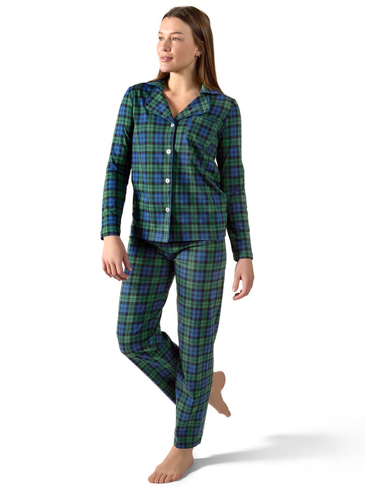 Ensemble de pyjama en coton mélangé à col cranté à carreaux pour la vente par Infinity Classics International Inc.