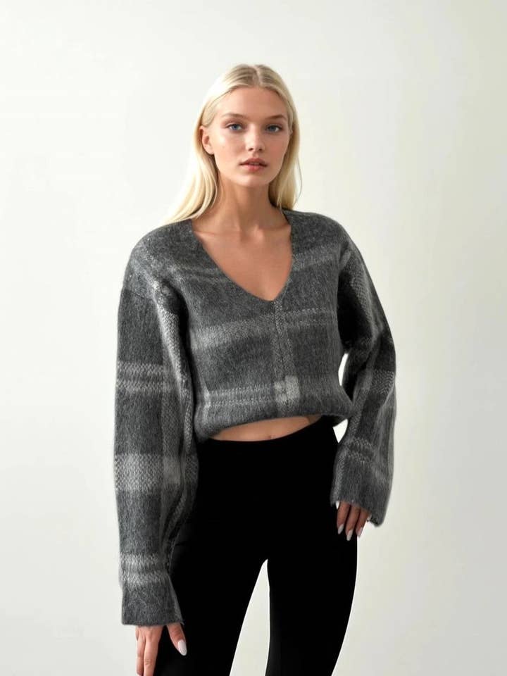 Anaz - Wholesale Knit Sweater - Women's - Plaid Sweaters1