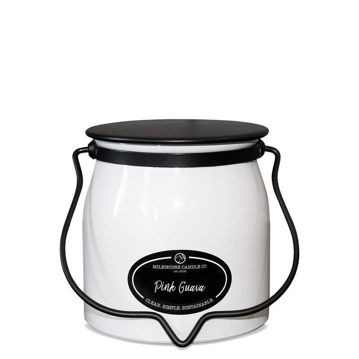 16 oz Butter Jar Candle: Pink Guava for wholesale by Milkhouse Candle Company