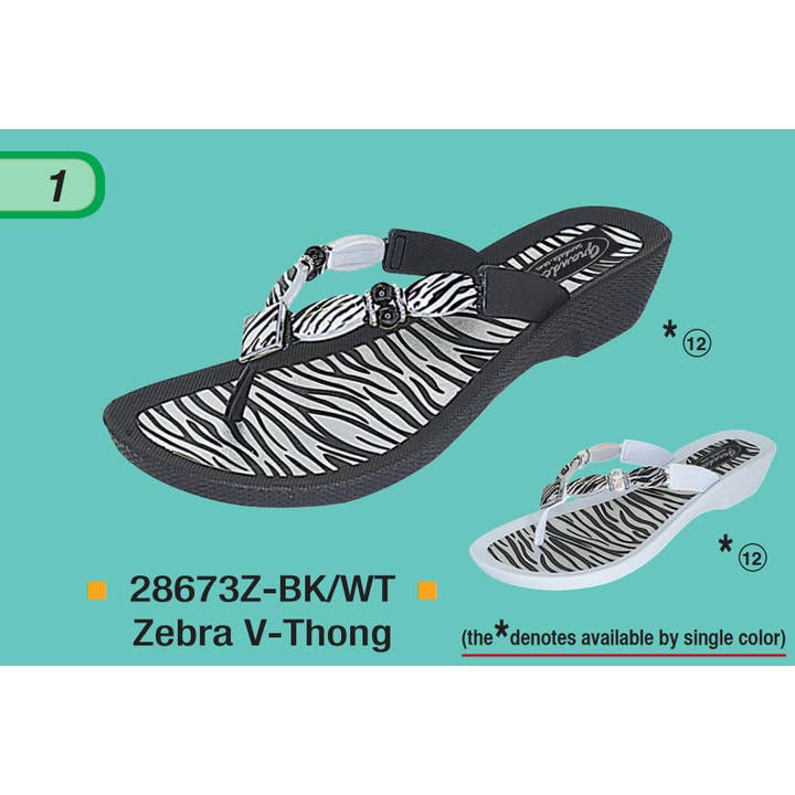 String en V Zebra, 6-11, BK/WT pour la vente par Grandco Sandals