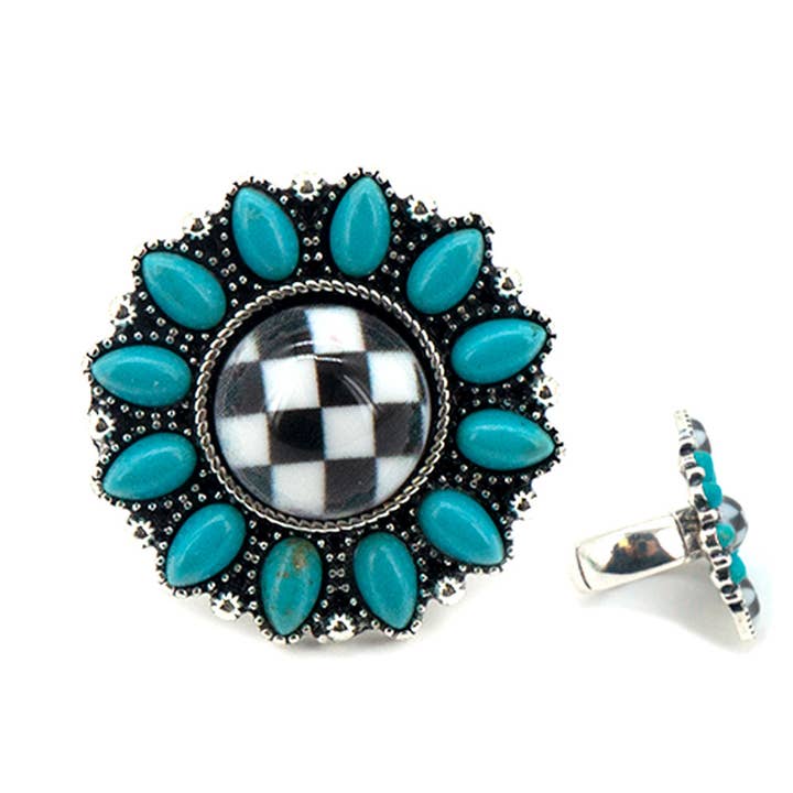 WESTERN STYLE CHONCHO TQ STONE WIDE RING, 16 1779 for wholesale by JOIA ACCESSORIES