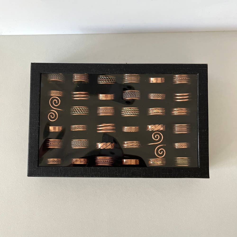 VIE - Wholesale Single Stone/Solitaire Ring - Box of 36 Assorted Adjustable Copper Rings4