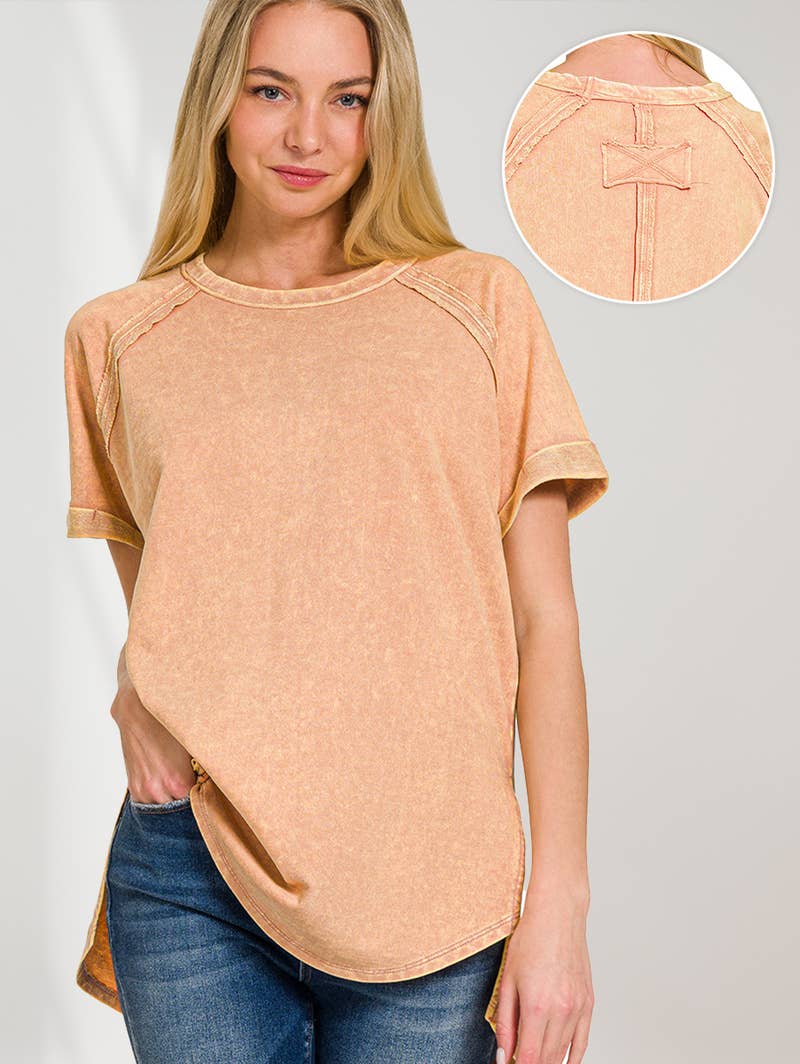 42POPS - Vendita all'ingrosso Maglietta - Donna - Top casual in French Terry lavaggio vintage con patch posteriore6