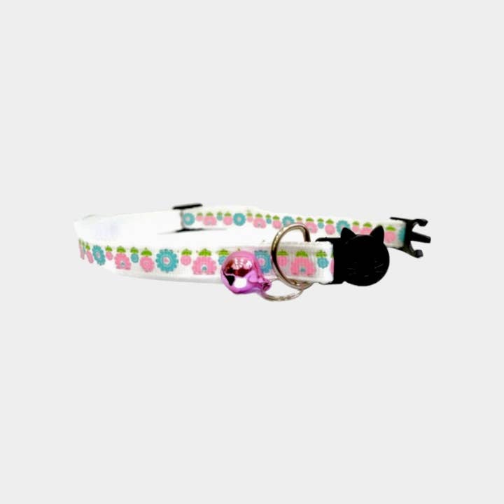 Zacal Cat Collars – Engroshandel Halsbånd - Kat – Hvid med Pink & Lyseblå Blomster Kattekrave