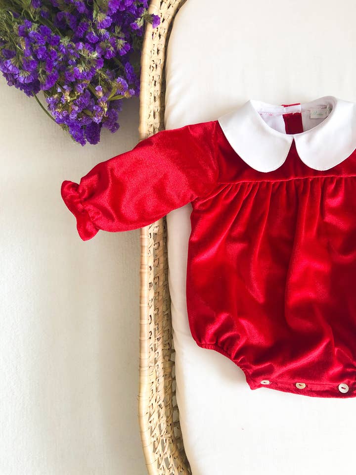 Maria Jasmim Baby & Child - Wholesale Bodysuit (Non-Footed) - Baby - Cute Red Velvet Peter Pan Collar1