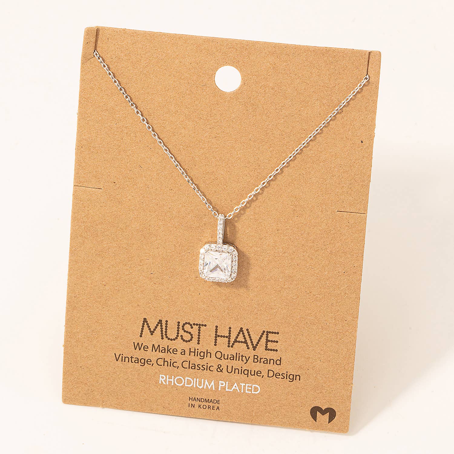 Fame Accessories - Wholesale Pendant/Charm Necklace - Square Rhinestone Pendant Necklace3