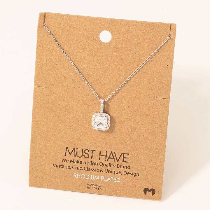 Fame Accessories - Wholesale Pendant/Charm Necklace - Square Rhinestone Pendant Necklace3