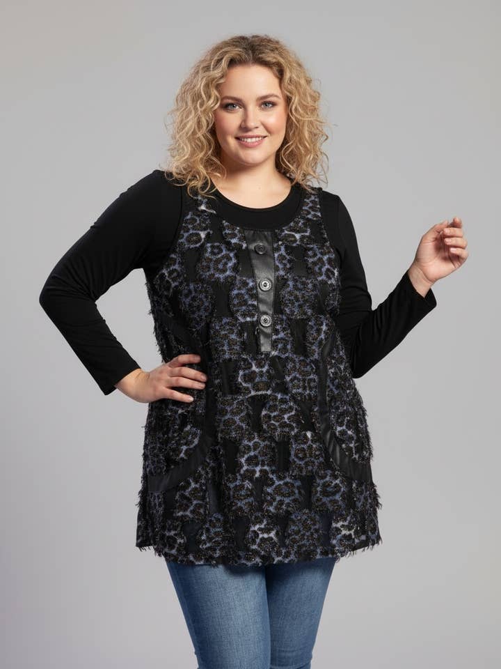 Plus size top + t-shirt set (A575) for wholesale by Pomme Rouge Paris