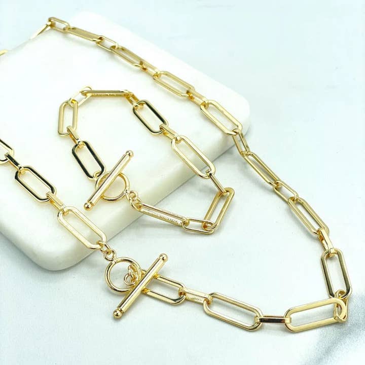 18k Gold Filled 8mm Paperclip Chain with Spring Ring Clasp, Chain 16" 18" or 24 " Long or Bracelet, Wholesale for wholesale by Luxus Accessories