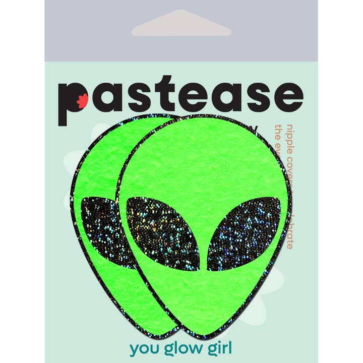 Pastease® – Großhandel Brustwarzenabdeckung – Damen – Neongrün und Schwarz Leuchtet im Dunkeln Alien Nippel Pasties