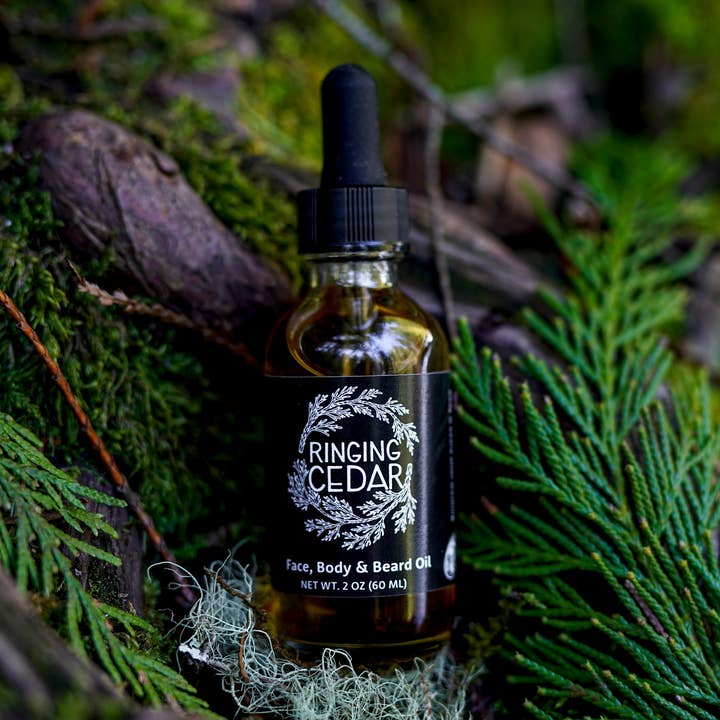 Ringing Cedar Face, Beard & Body oil for wholesale by The Loving Fungi