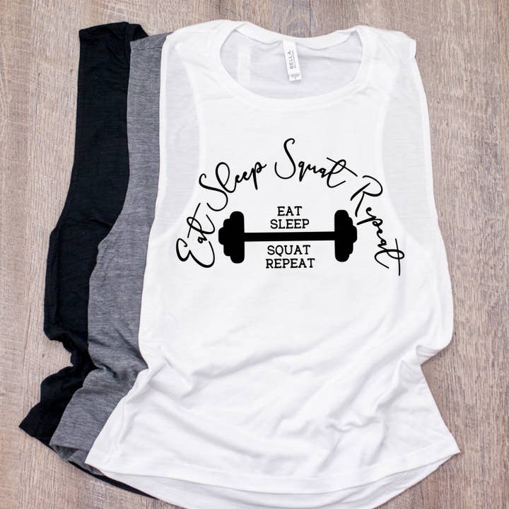 Eat Sleep Squat Repeat Workout Muscle Tank for wholesale by FAMS design