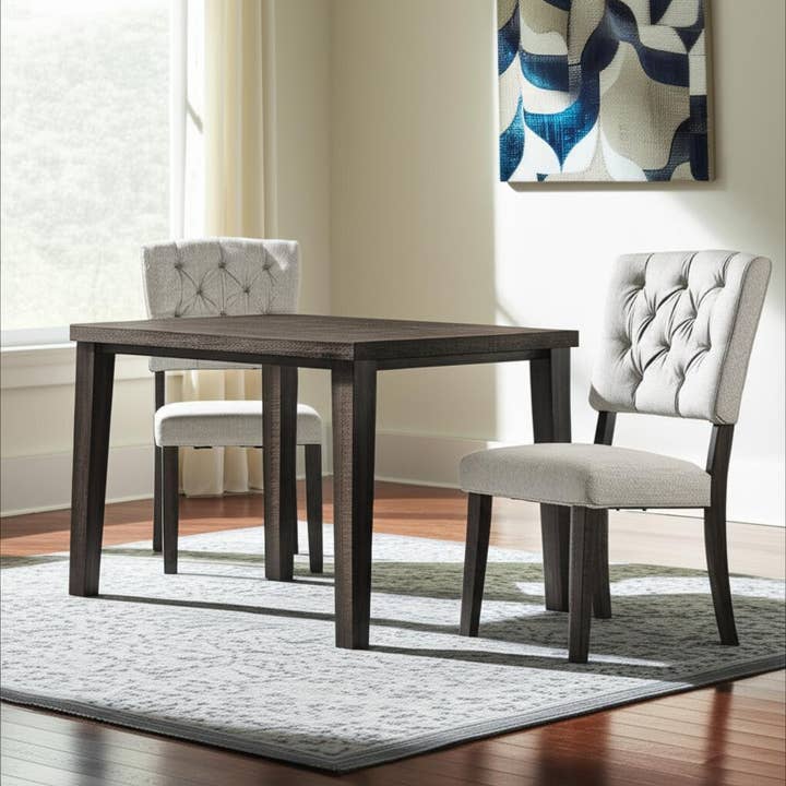 HomeRoots - Wholesale Chair - Set of Two Tufted Gray Upholstered Linen And Solid Wood Open Back Dining Side Chairs1