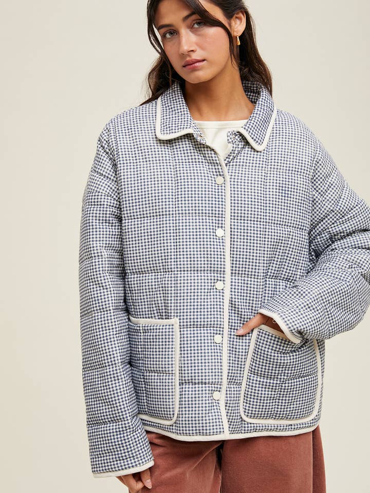 GINGHAM PIPING DETAIL JACKET / WL25-10548 for wholesale by Wishlist Apparel