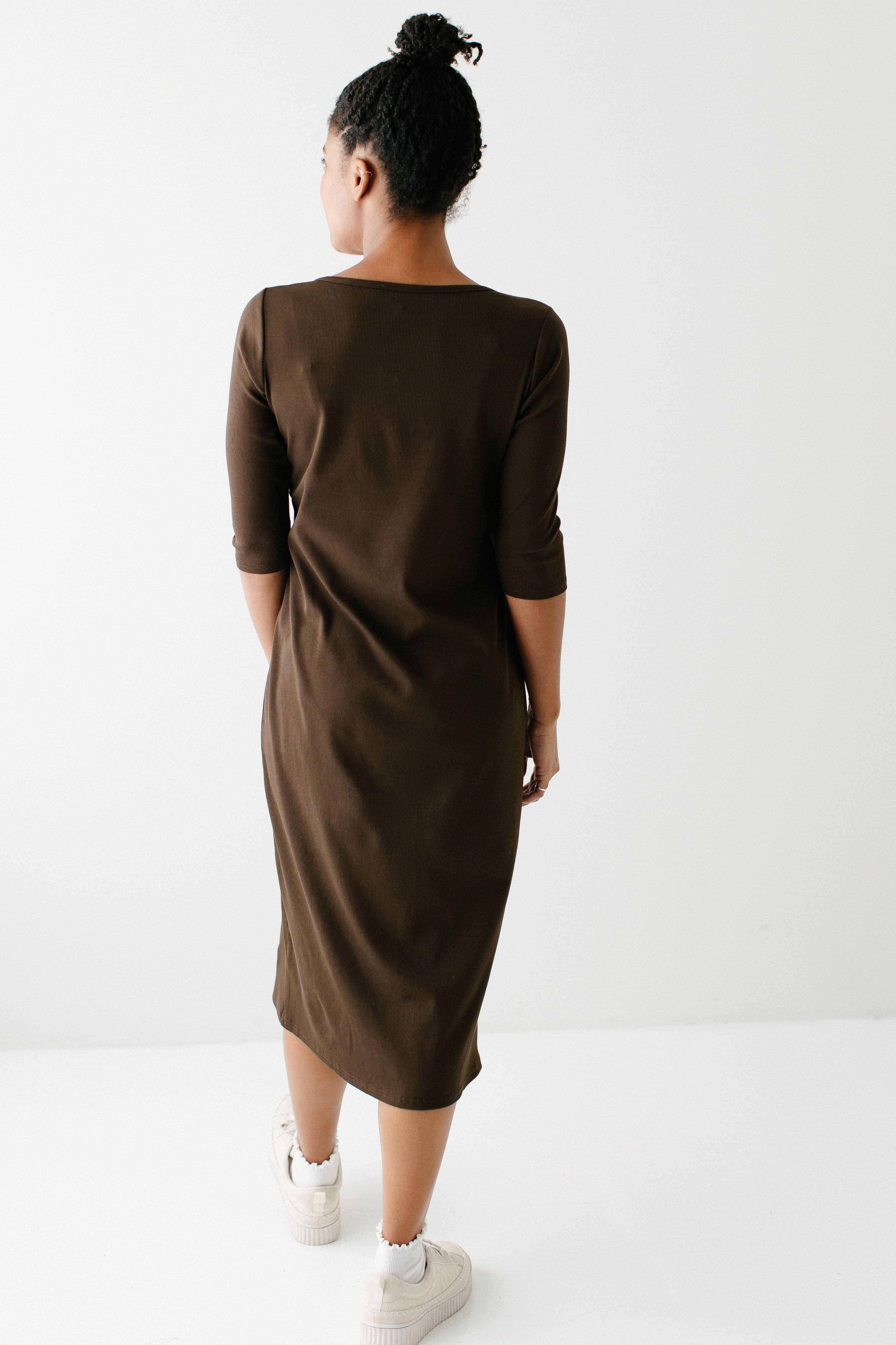 The Main Street Exchange - Wholesale Dress - Women's - 'Constance' 3/4 Sleeve Ribbed Midi Dress FINAL SALE5
