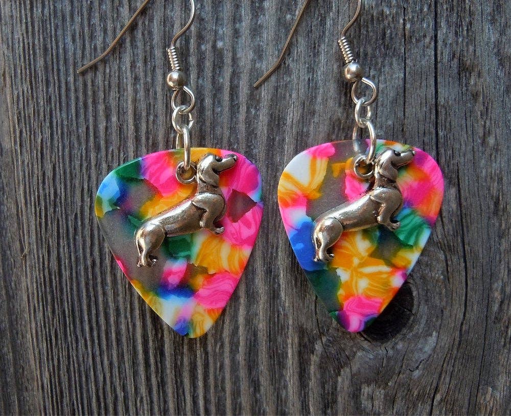 Simply Raevyn - Wholesale Dangle Earrings - Dachshund Charm Guitar Pick Earrings3