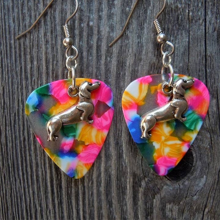 Simply Raevyn - Wholesale Dangle Earrings - Dachshund Charm Guitar Pick Earrings3