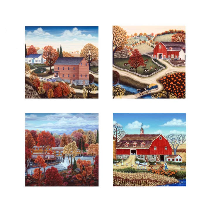 Print set of FOUR 8x8 square prints "Autumn Country" SIGNED for wholesale by Kathy Jakobsen