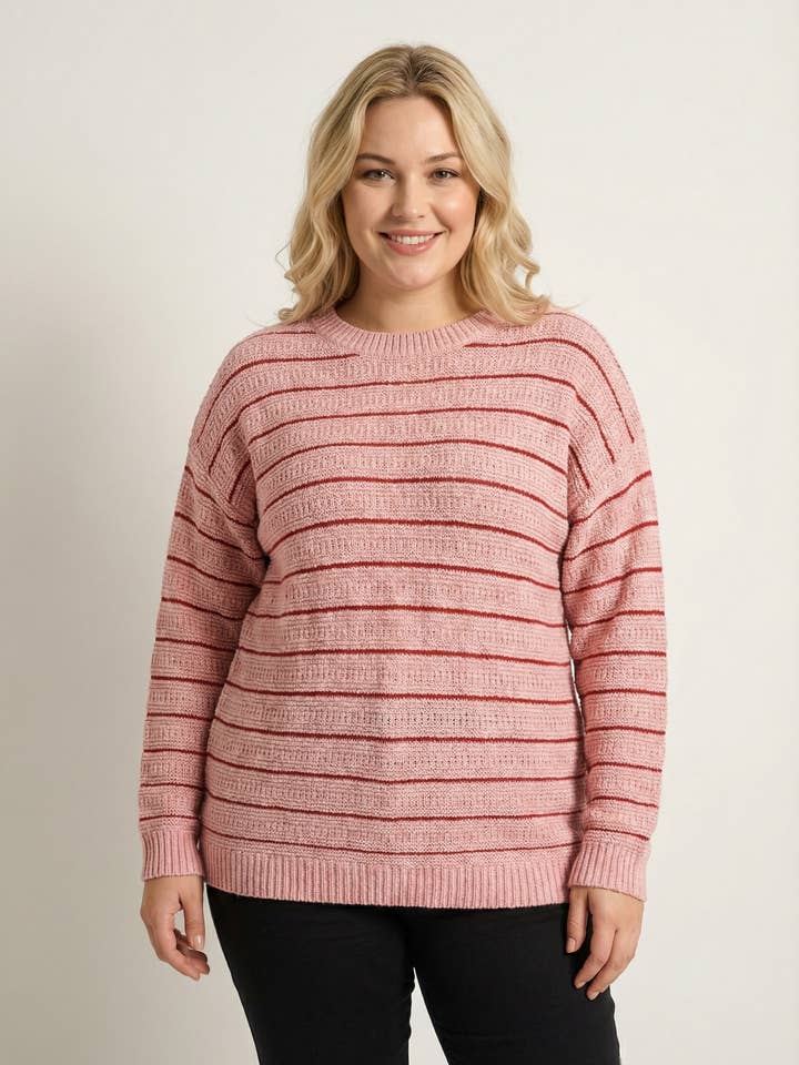 Großer Pullover mit rosa Lurex (JX096) für den Großhandel von Pomme Rouge Paris